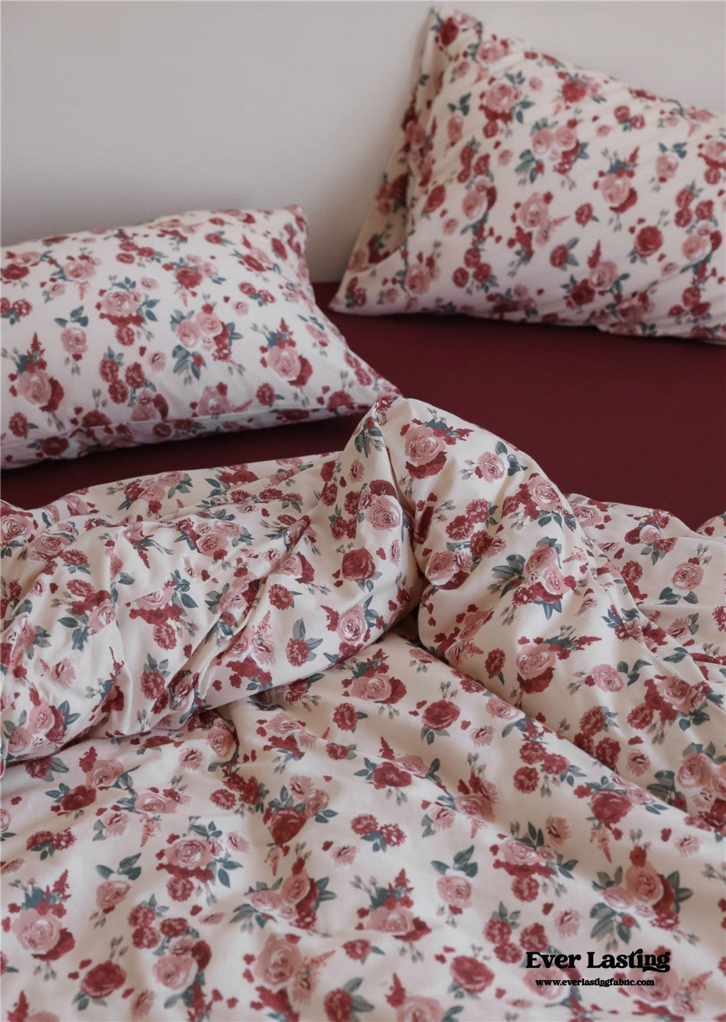 Vintage Floral Jersey Knit Bedding Set / Rust Pink