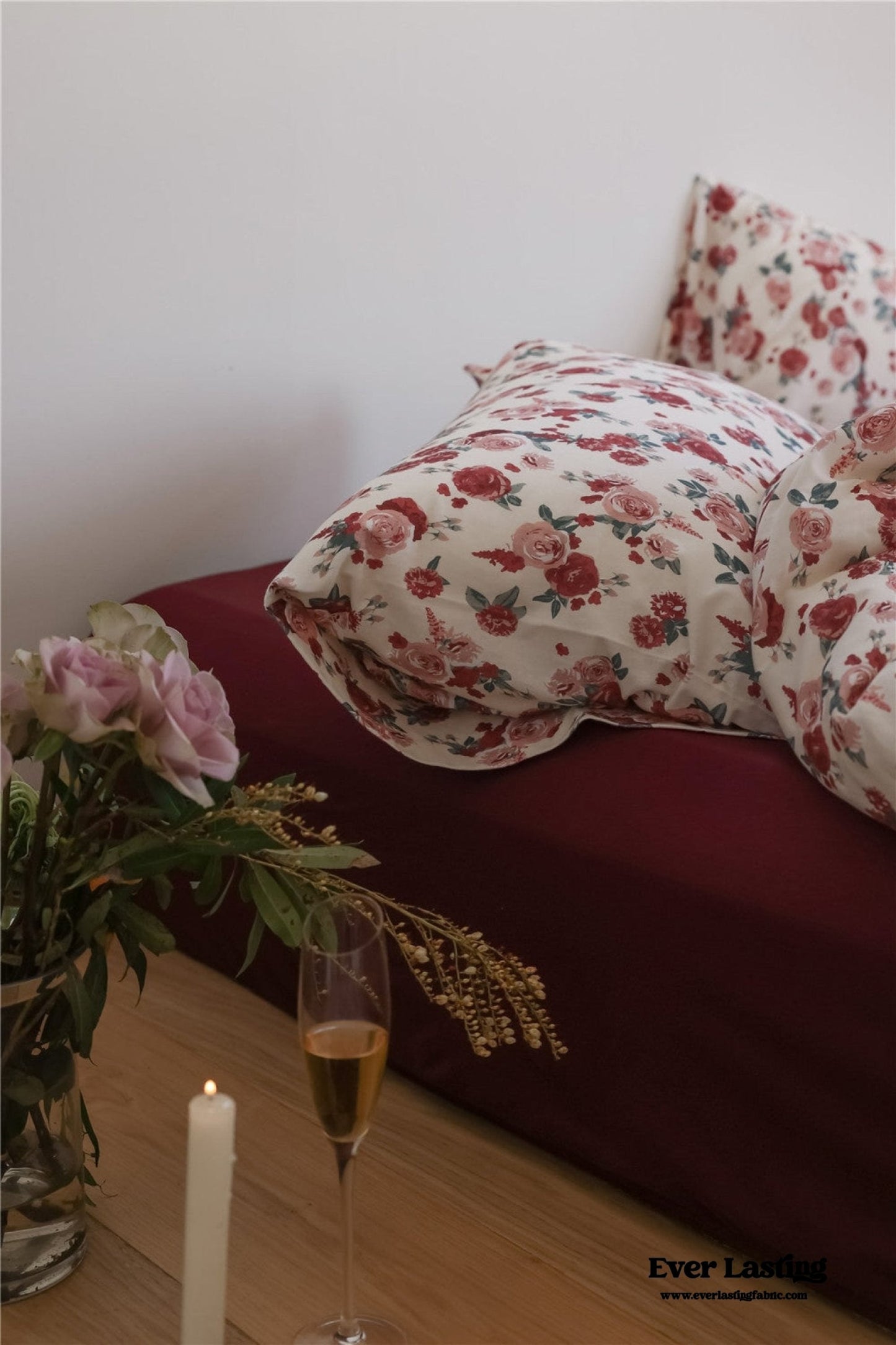 Vintage Floral Jersey Knit Bedding Set / Rust Pink