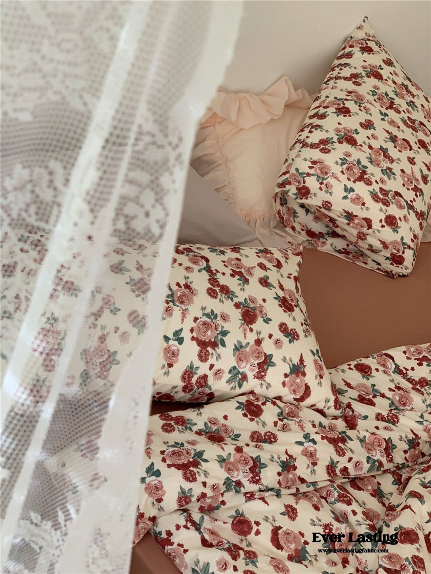 Vintage Floral Jersey Knit Bedding Set / Rust Pink