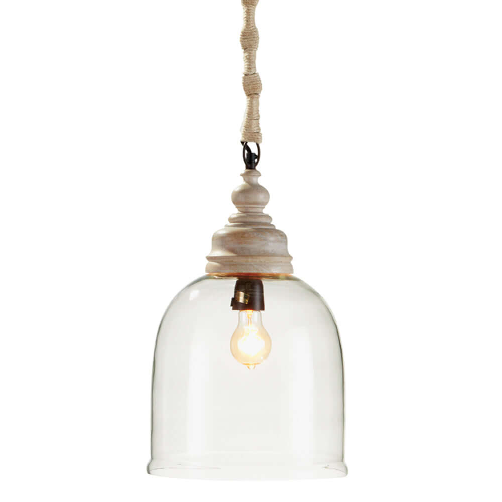 Vintage Glass Pendant Light with Wood Accents