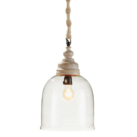 Vintage Glass Pendant Light with Wood Accents