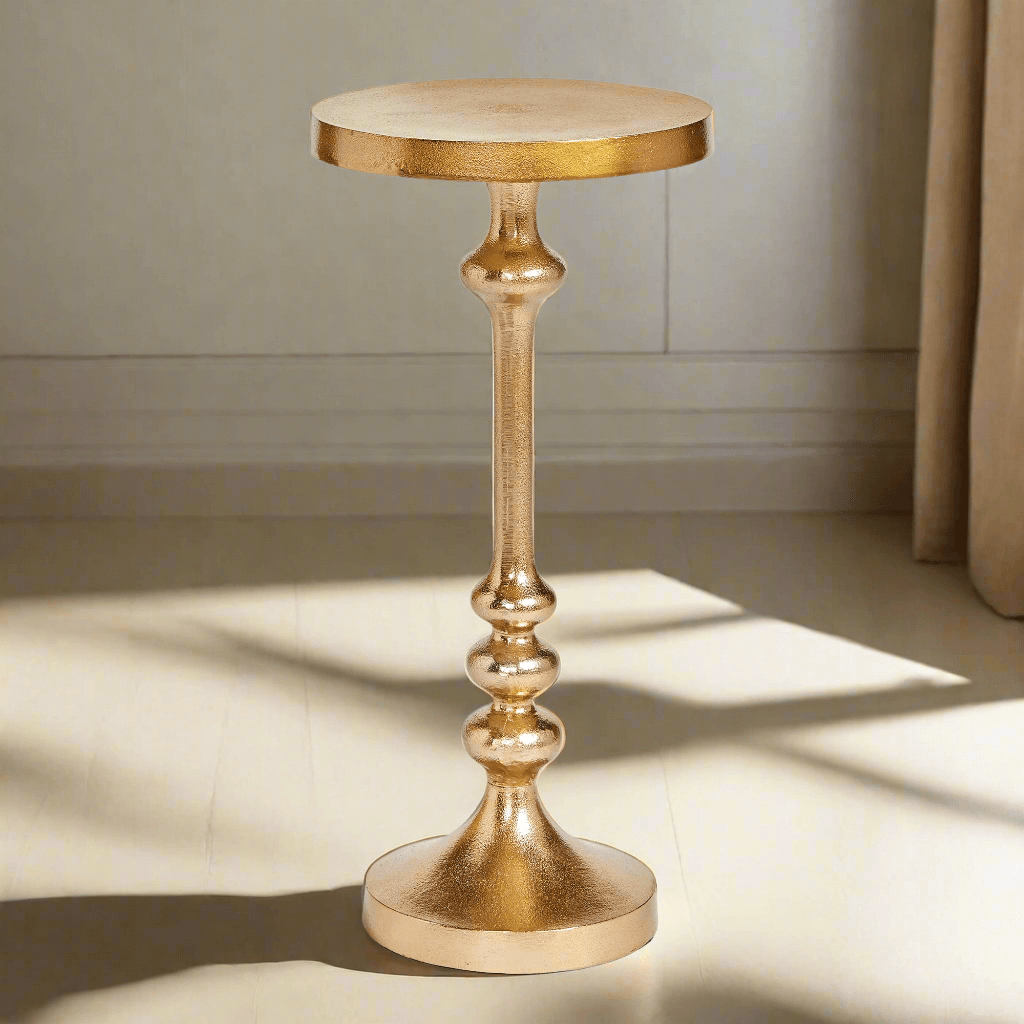 Vintage Gold Accent Table with Pedestal Base