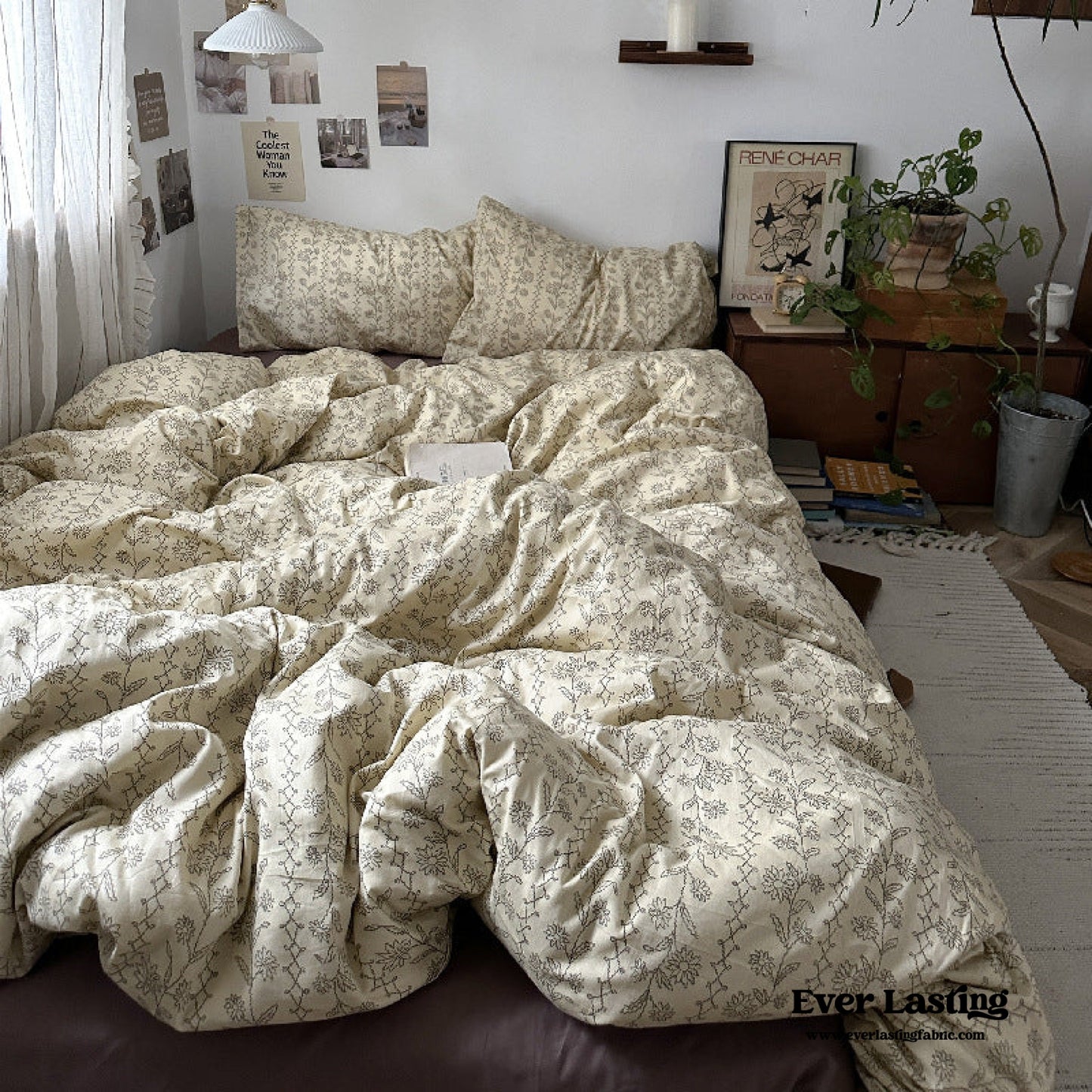 Vintage Inspired Dark Floral Bedding Set / Brown Yellow