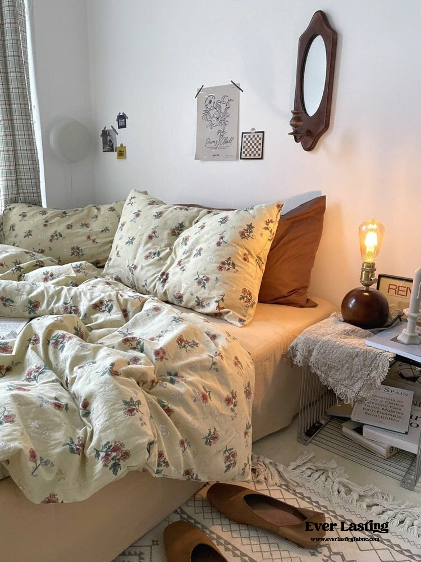 Vintage Inspired Floral Bedding Set / Brown + Beige
