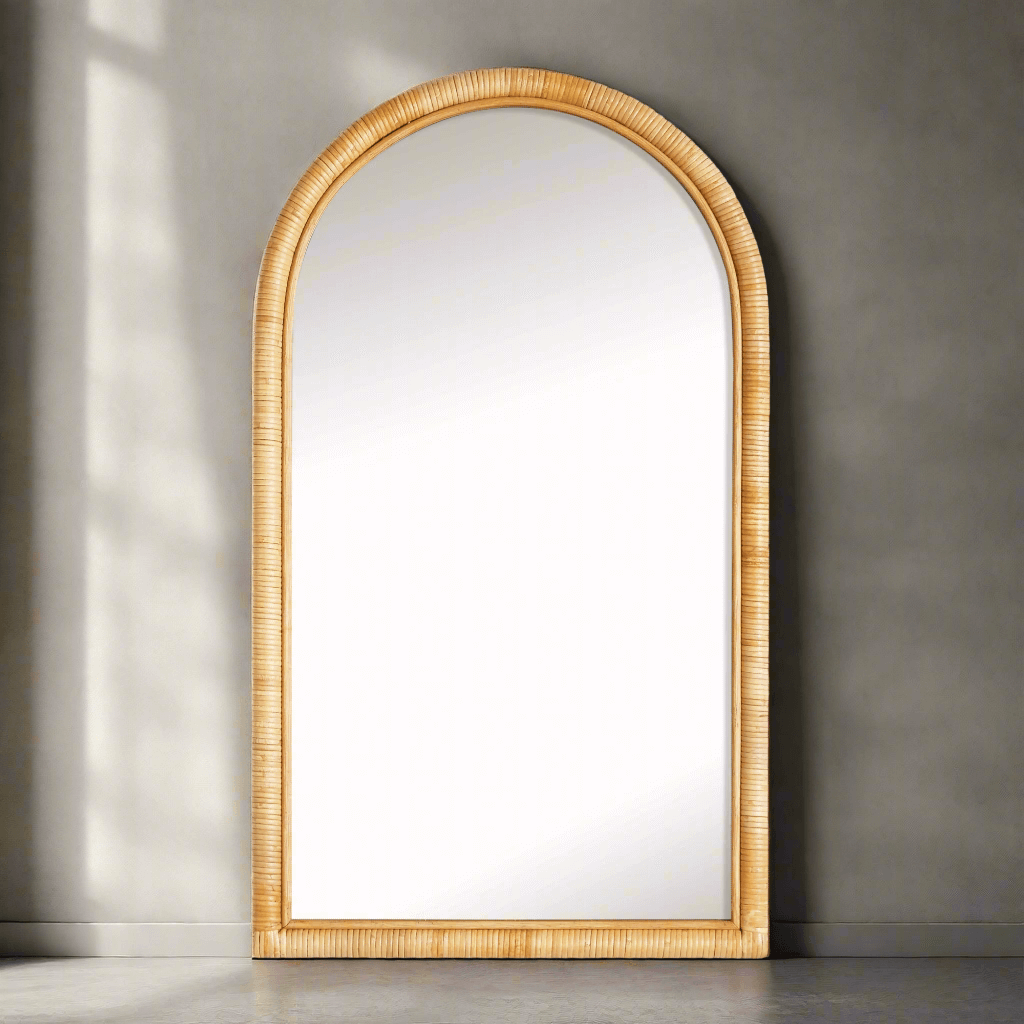 Vintage Rattan Framed Arch Wall Mirror for Coastal Homes