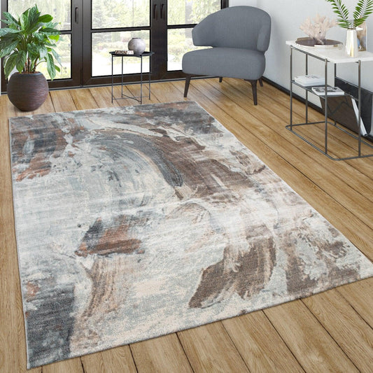 Vintage Rug Low-Pile Abstract Pattern In Brown Cream