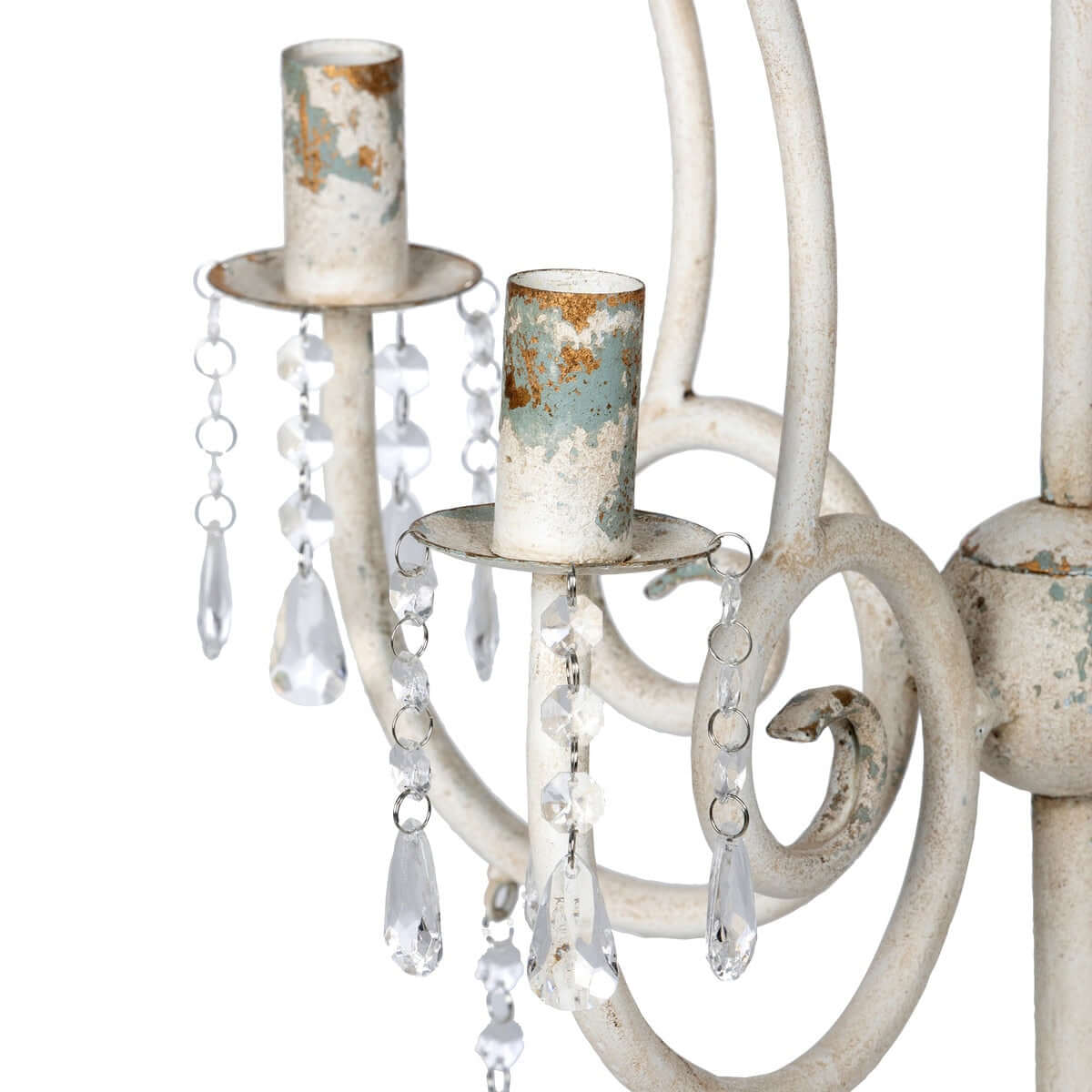 Vintage Tabletop Chandelier with Crystals and Distressed Finish