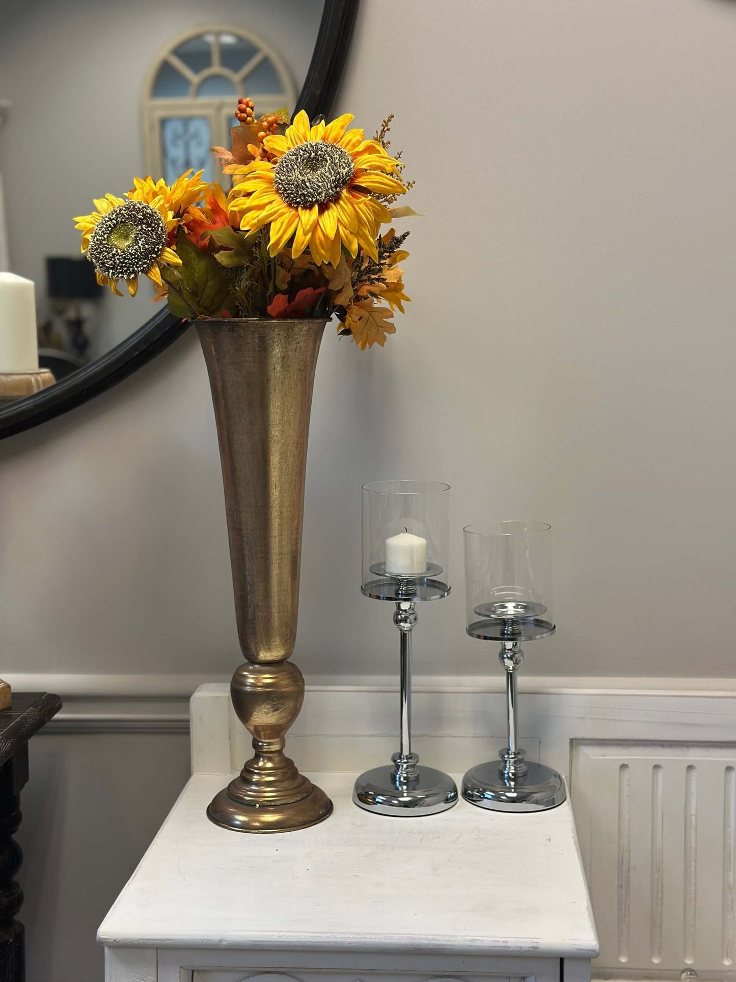 Vintage Tall Gold Trumpet Vase for Floral Arrangements