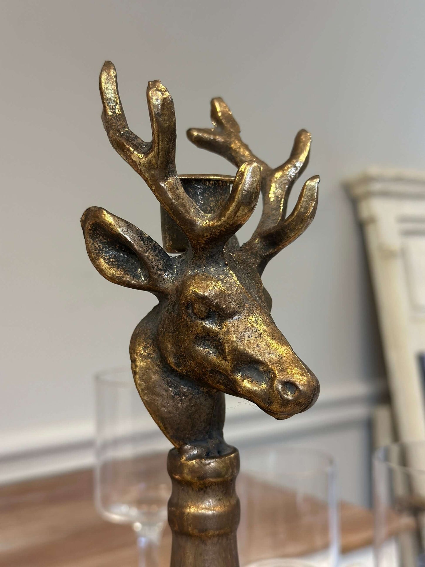 Vintage Brass Deer Head Candle Holders