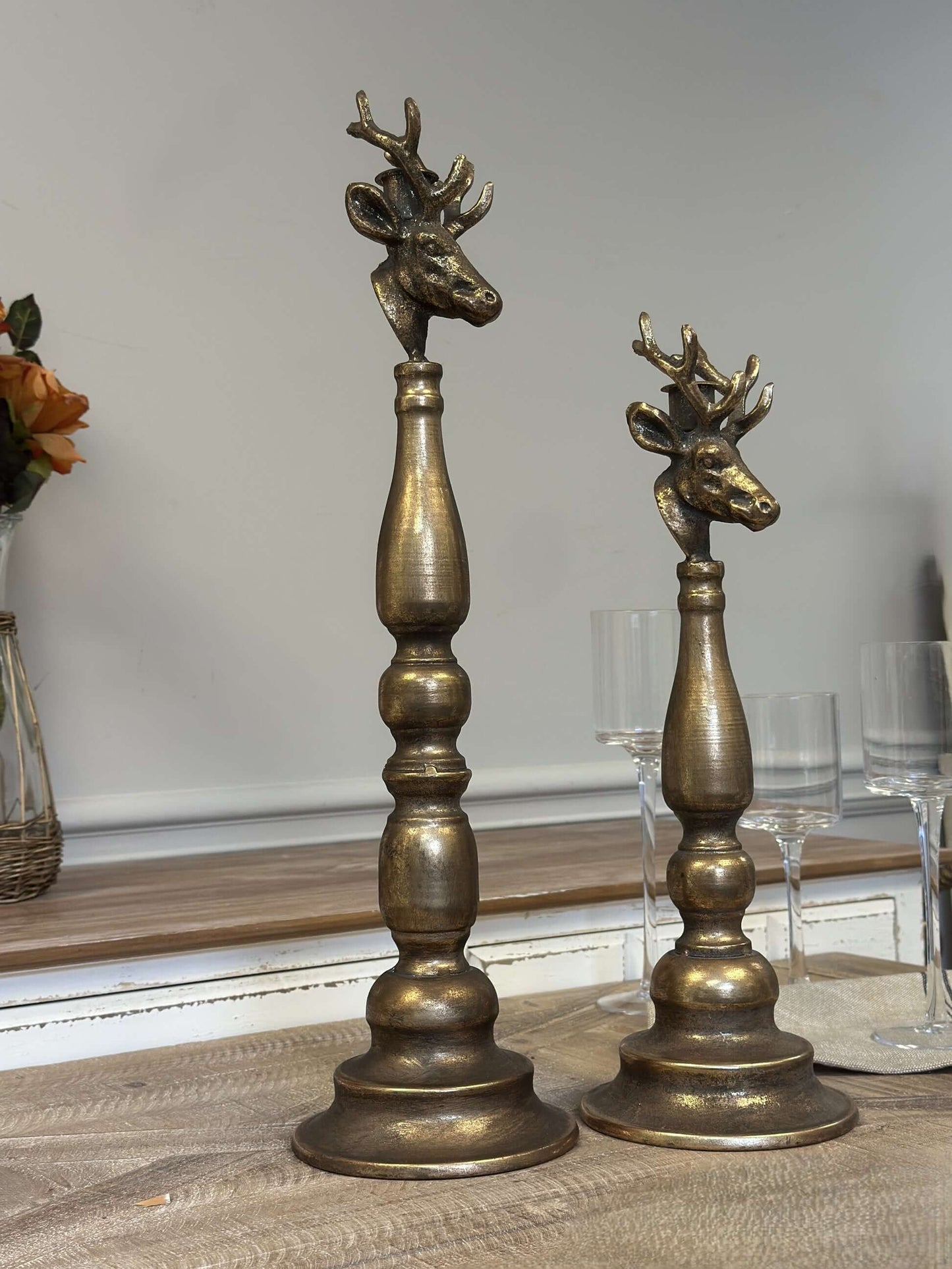 Vintage Brass Deer Head Candle Holders