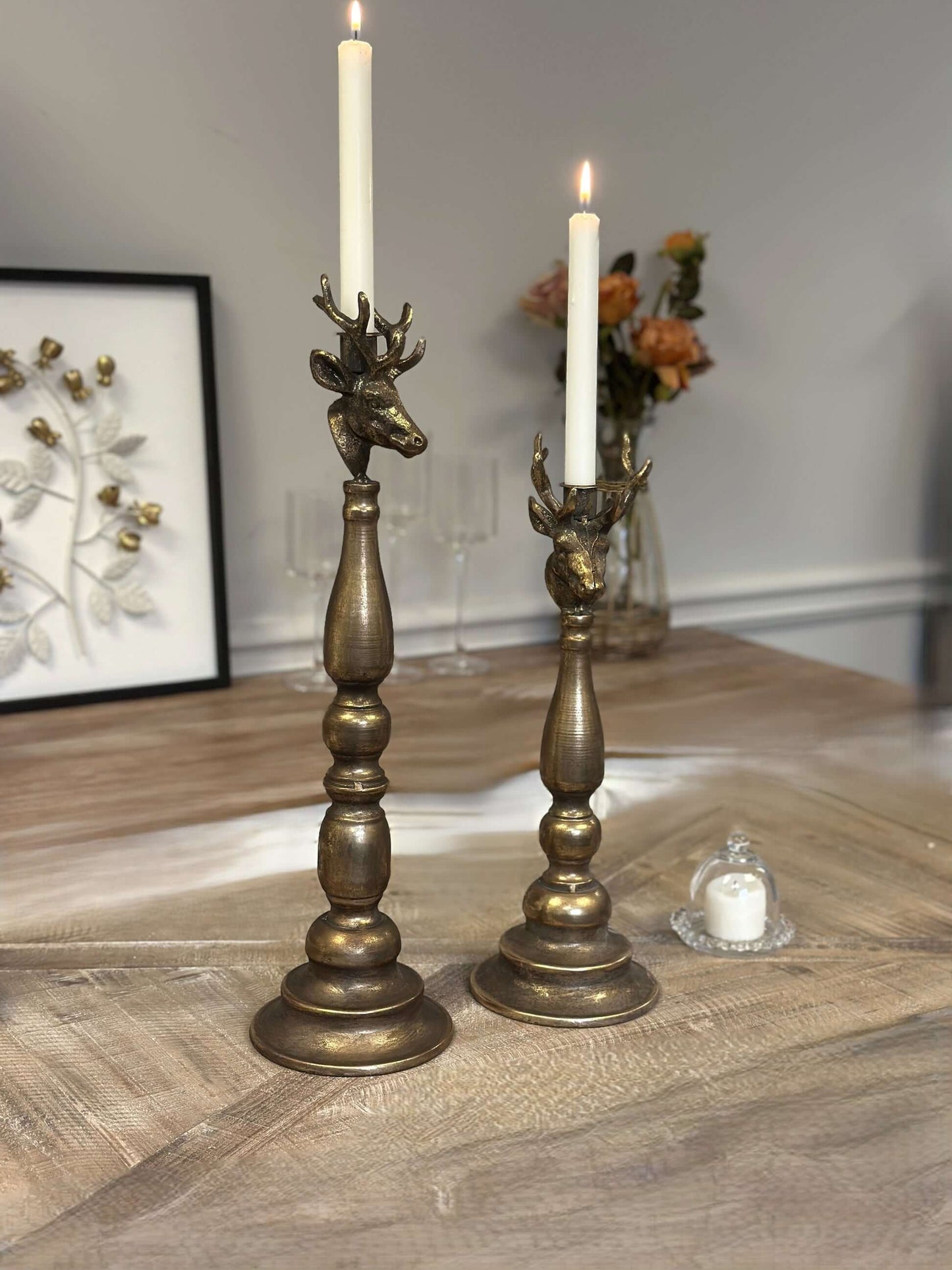 Vintage Brass Deer Head Candle Holders