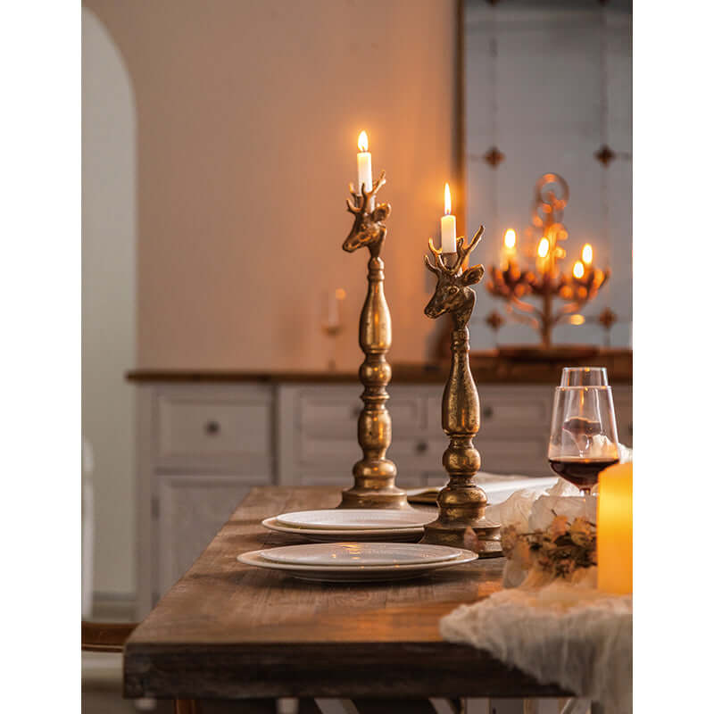 Vintage Brass Deer Head Candle Holders