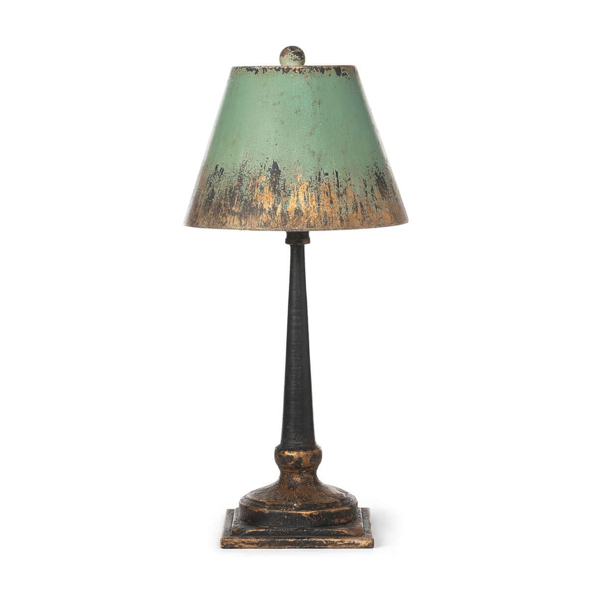 Vintage Table Lamp with Distressed Green and Gold Shade