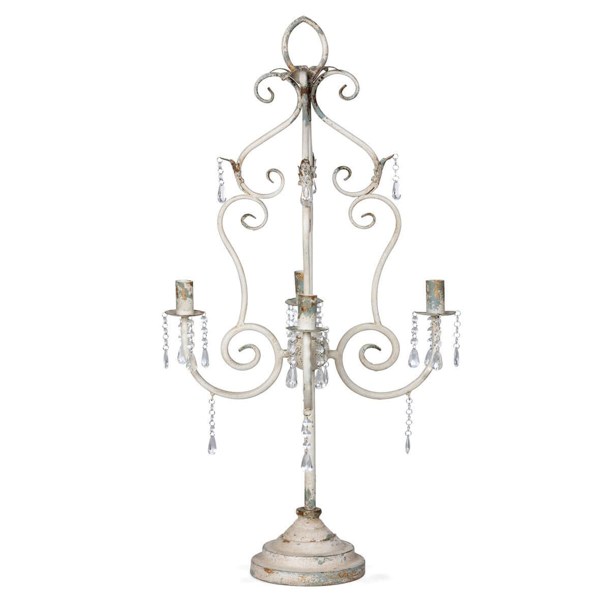 Vintage Tabletop Chandelier with Crystals and Distressed Finish