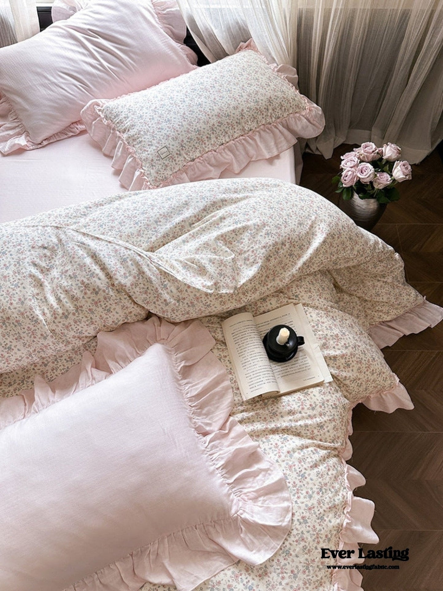 Vivienne Floral Double Gauze Bedding Set / Blue Ocean