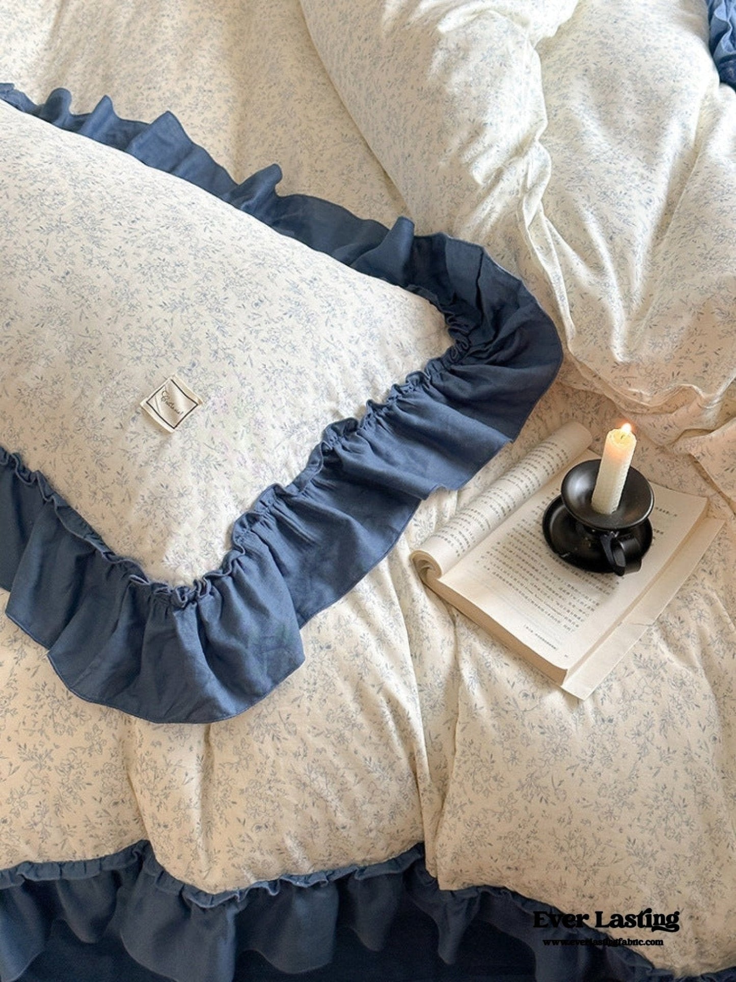 Vivienne Floral Double Gauze Bedding Set / Blue Ocean