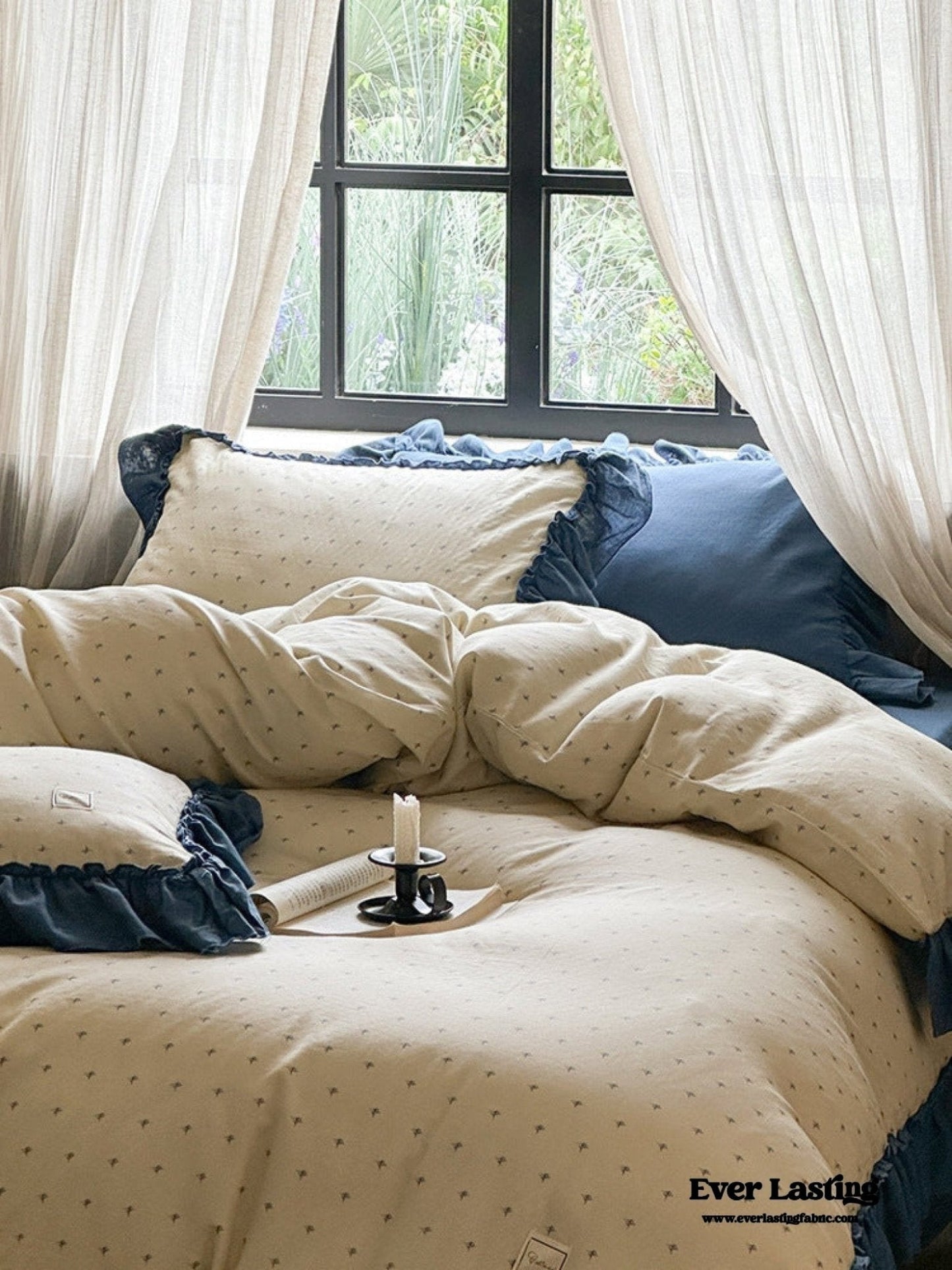 Vivienne Floral Double Gauze Bedding Set / Blue Ocean