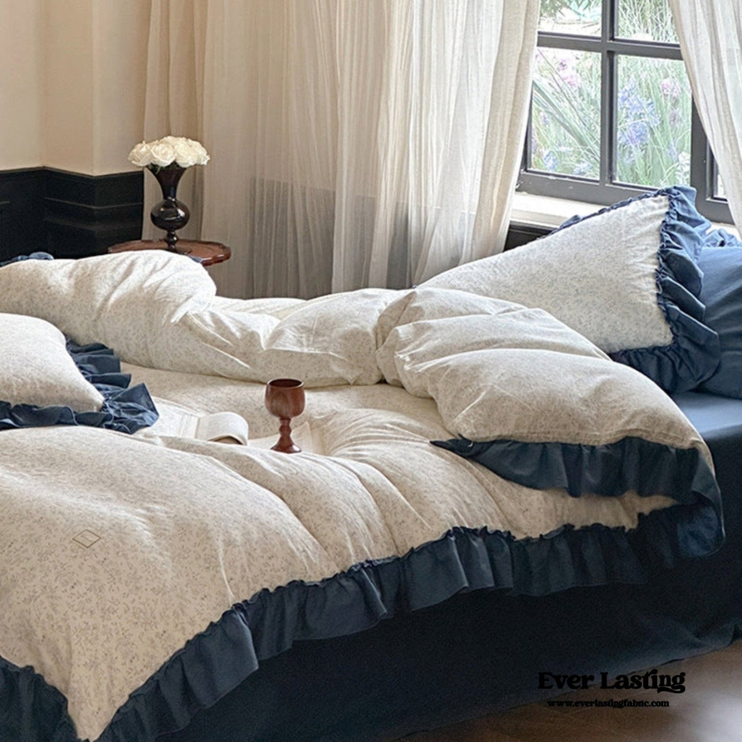 Vivienne Floral Double Gauze Bedding Set / Blue Ocean