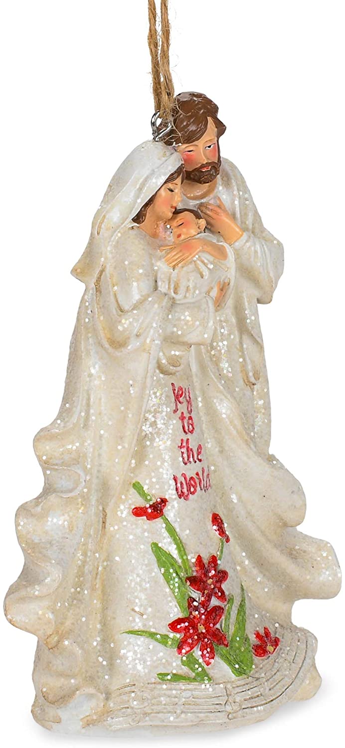 Holy Family with Poinsettia Ornament