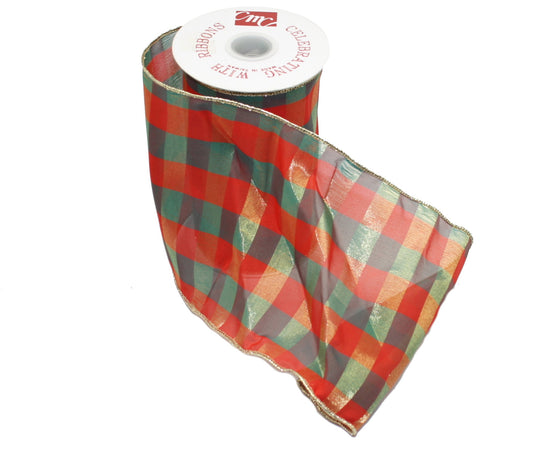 Bold Plaid Sheer - 6 Inch Wide Wire Ribbon - By The Yard