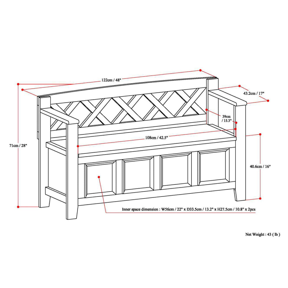Amherst Solid Wood Entryway Storage Bench in Fog