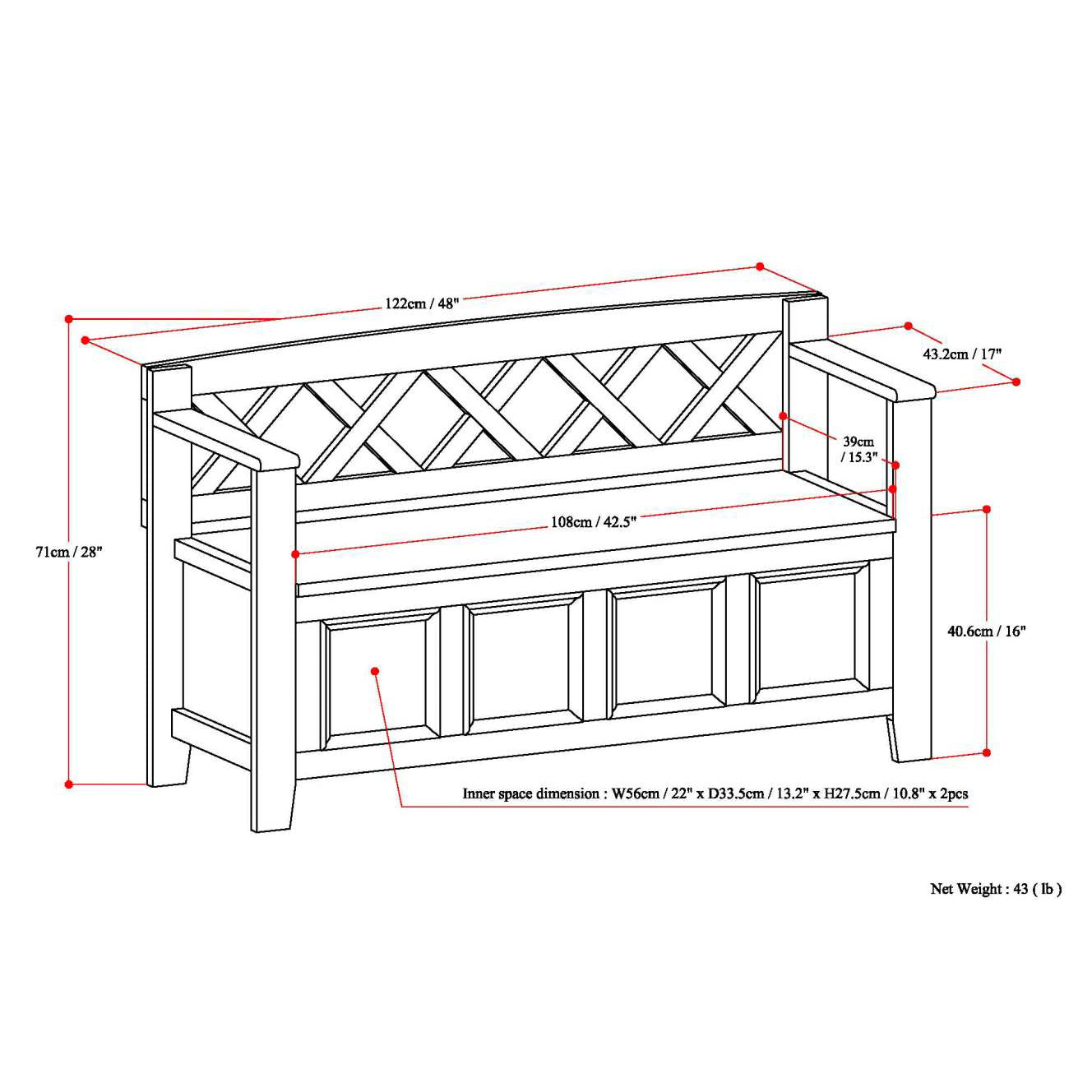 Amherst Solid Wood Entryway Storage Bench