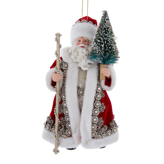 Fabriche Regal Red Santa With Staff and Christmas Tree - Ornament