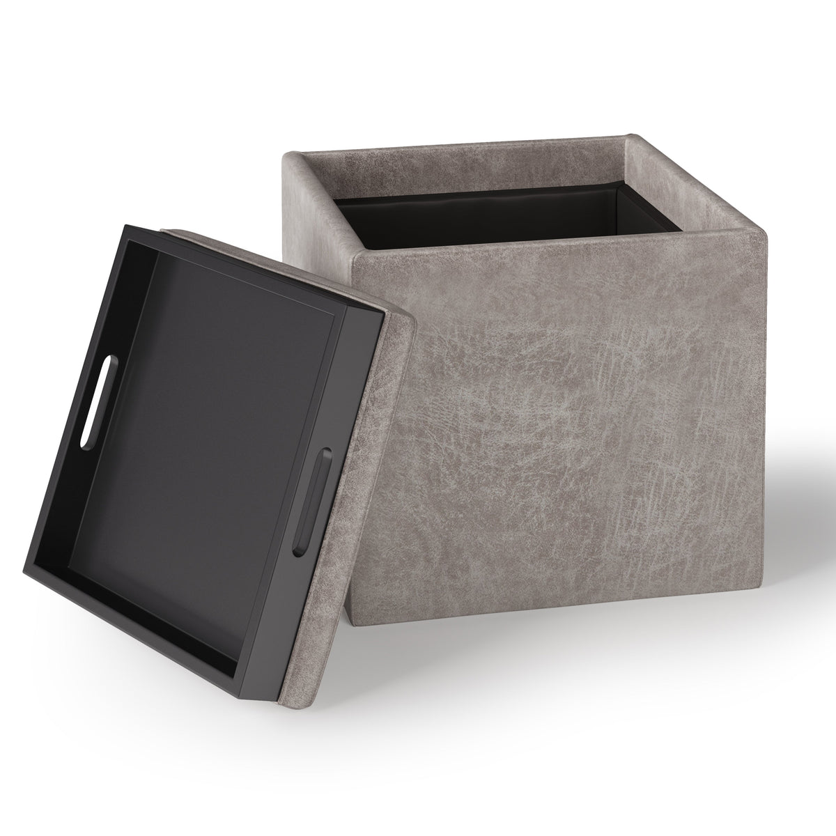 Rockwood 17 Inch Wide Cube Storage Ottoman with Tray in Distressed