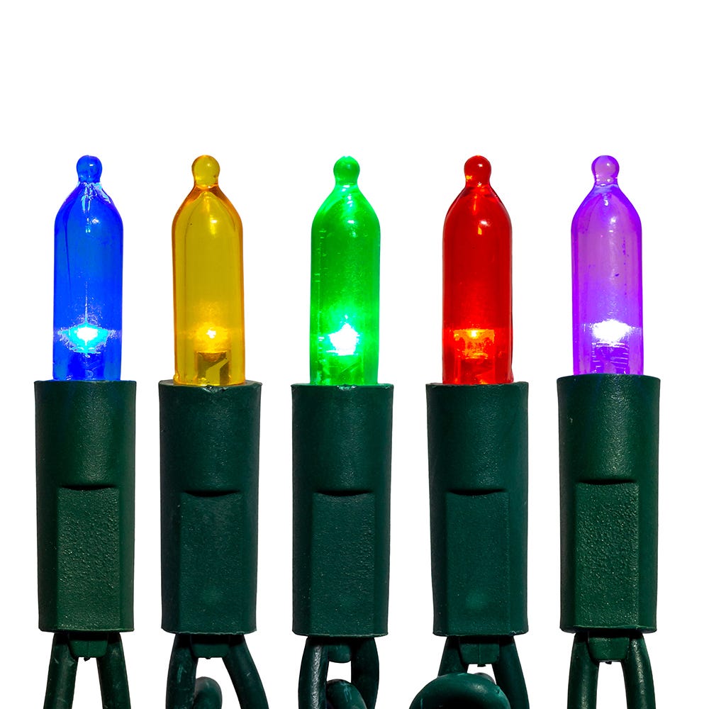 50-Light Miniature Clear Multi-Color LED Green Wire Light Set