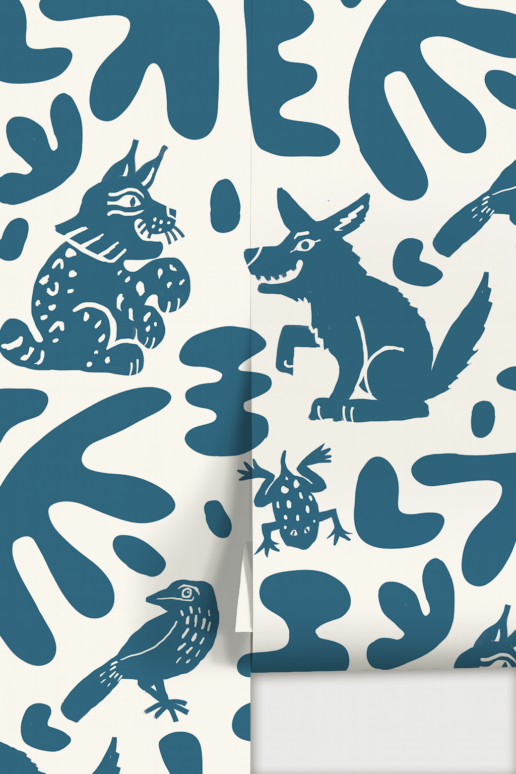 Abstract Animales Wallpaper, white & blue