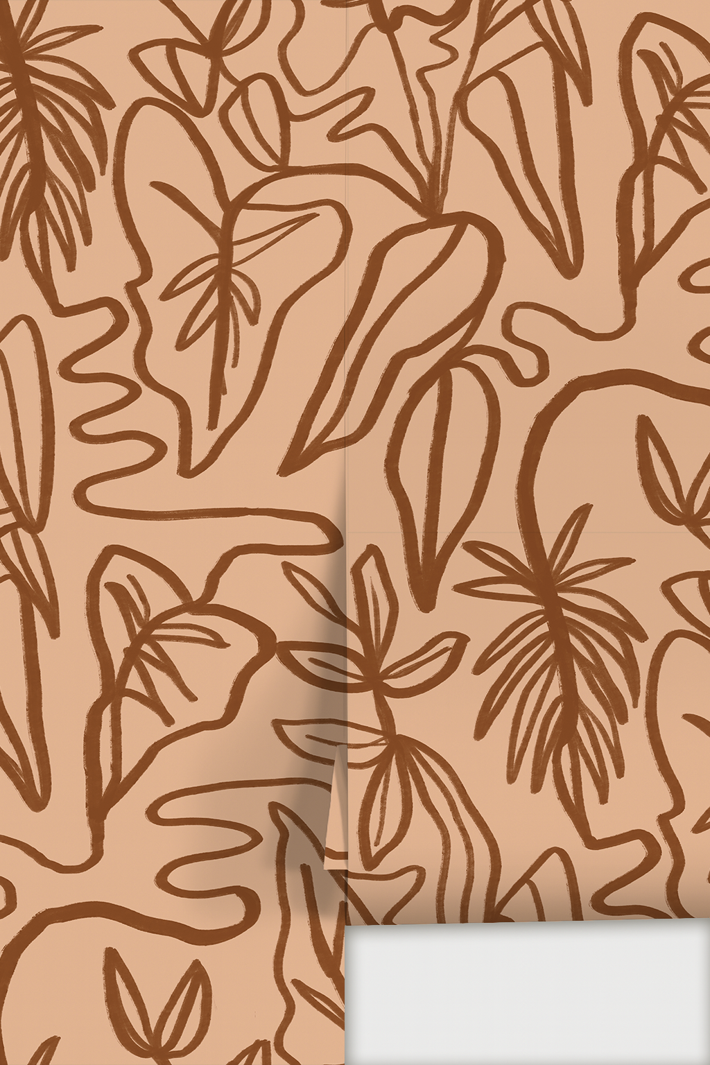 Inked Foliage Wallpaper, peach and rust