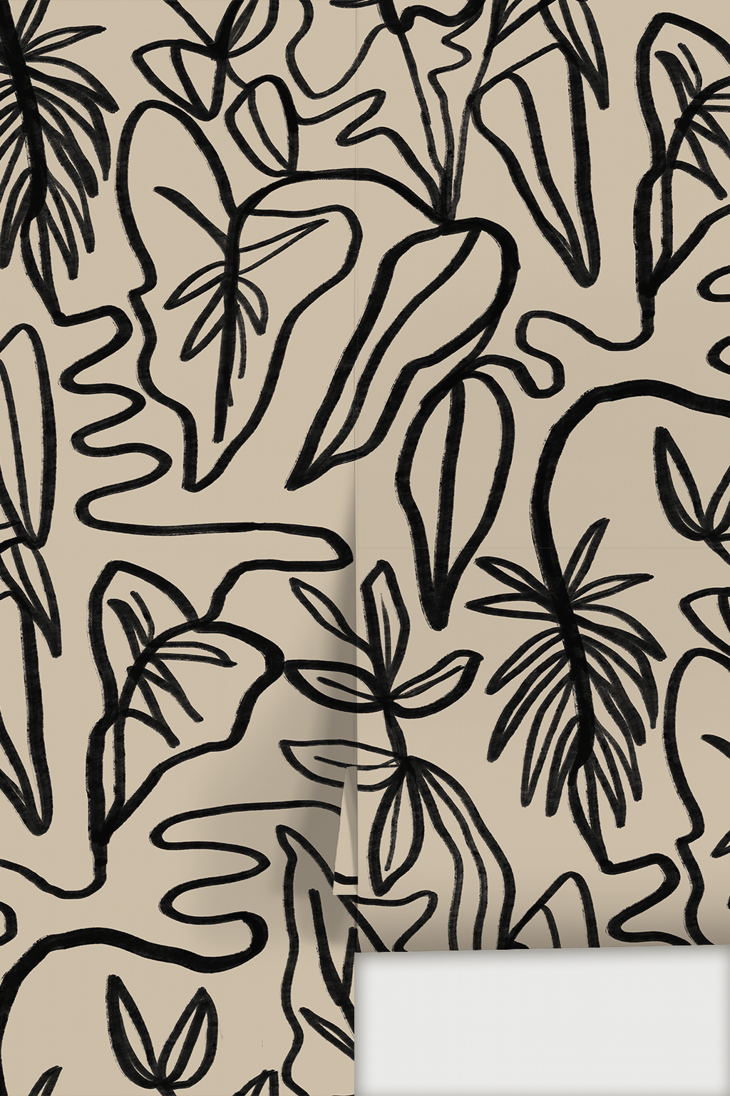 Inked Foliage Wallpaper, tan and black