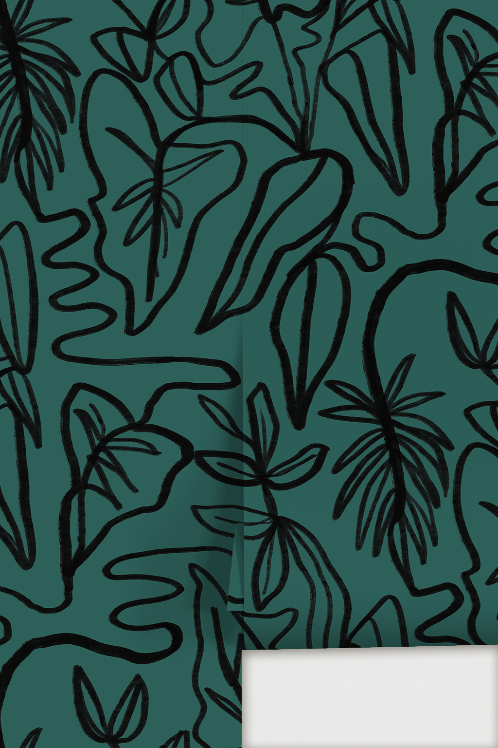 Inked Foliage Wallpaper, teal and black