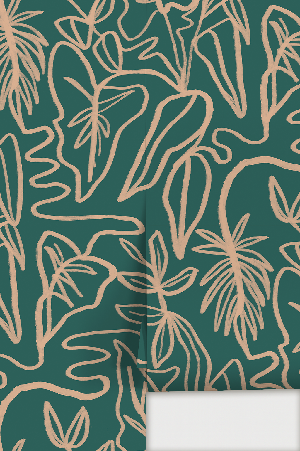 Inked Foliage Wallpaper, teal and peach