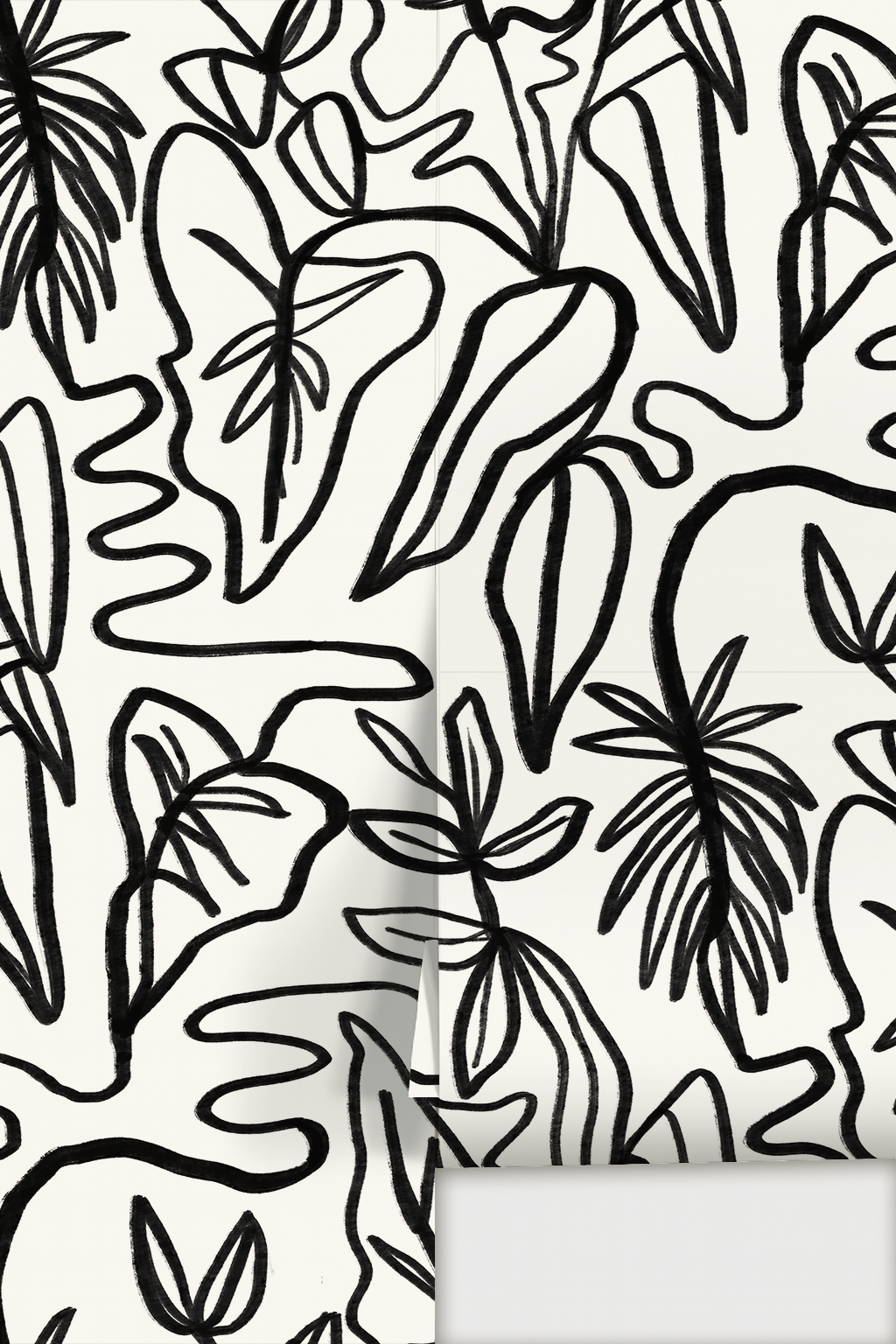 Inked Foliage Wallpaper, white and black