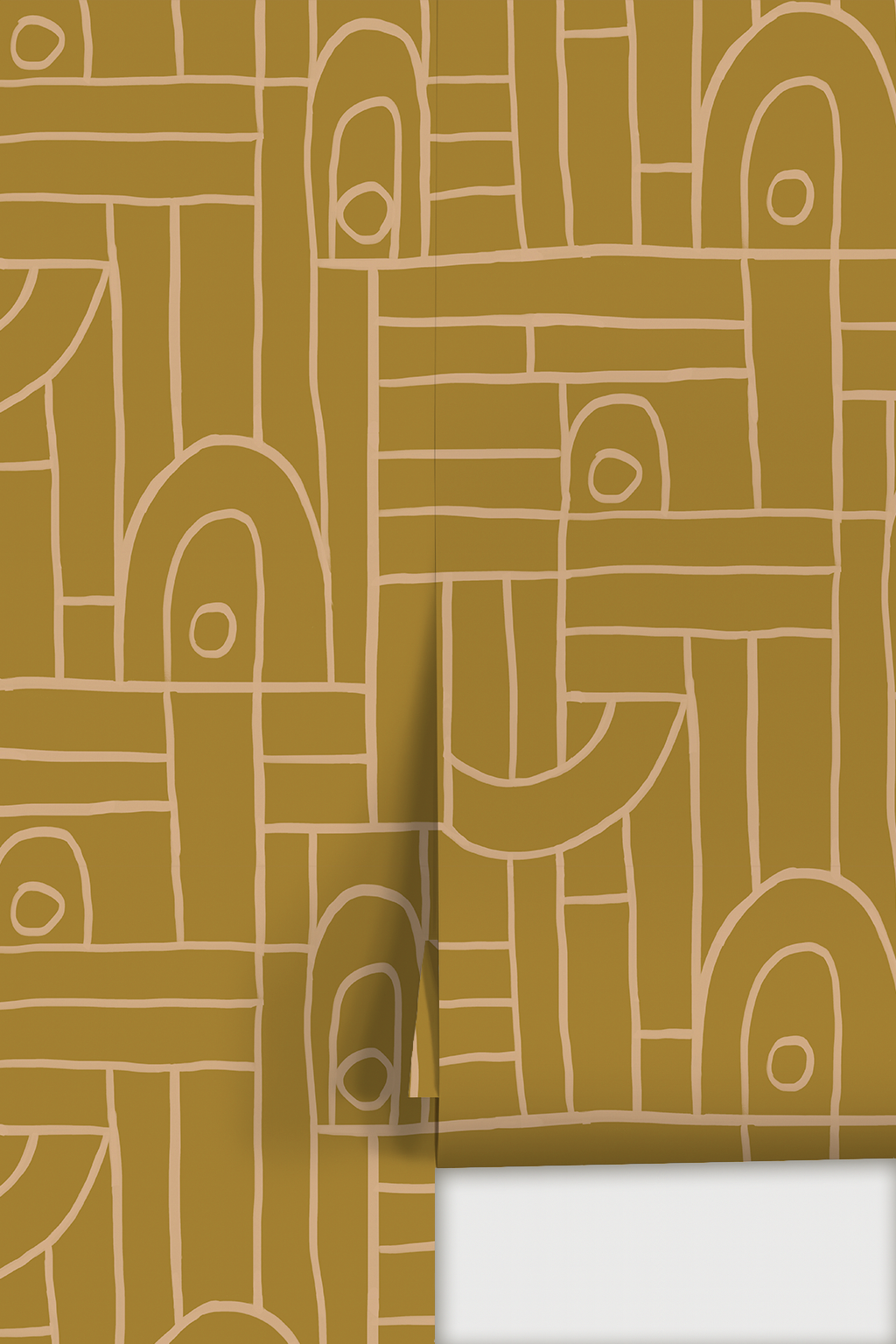 Deco Tile Wallpaper, mustard & peach