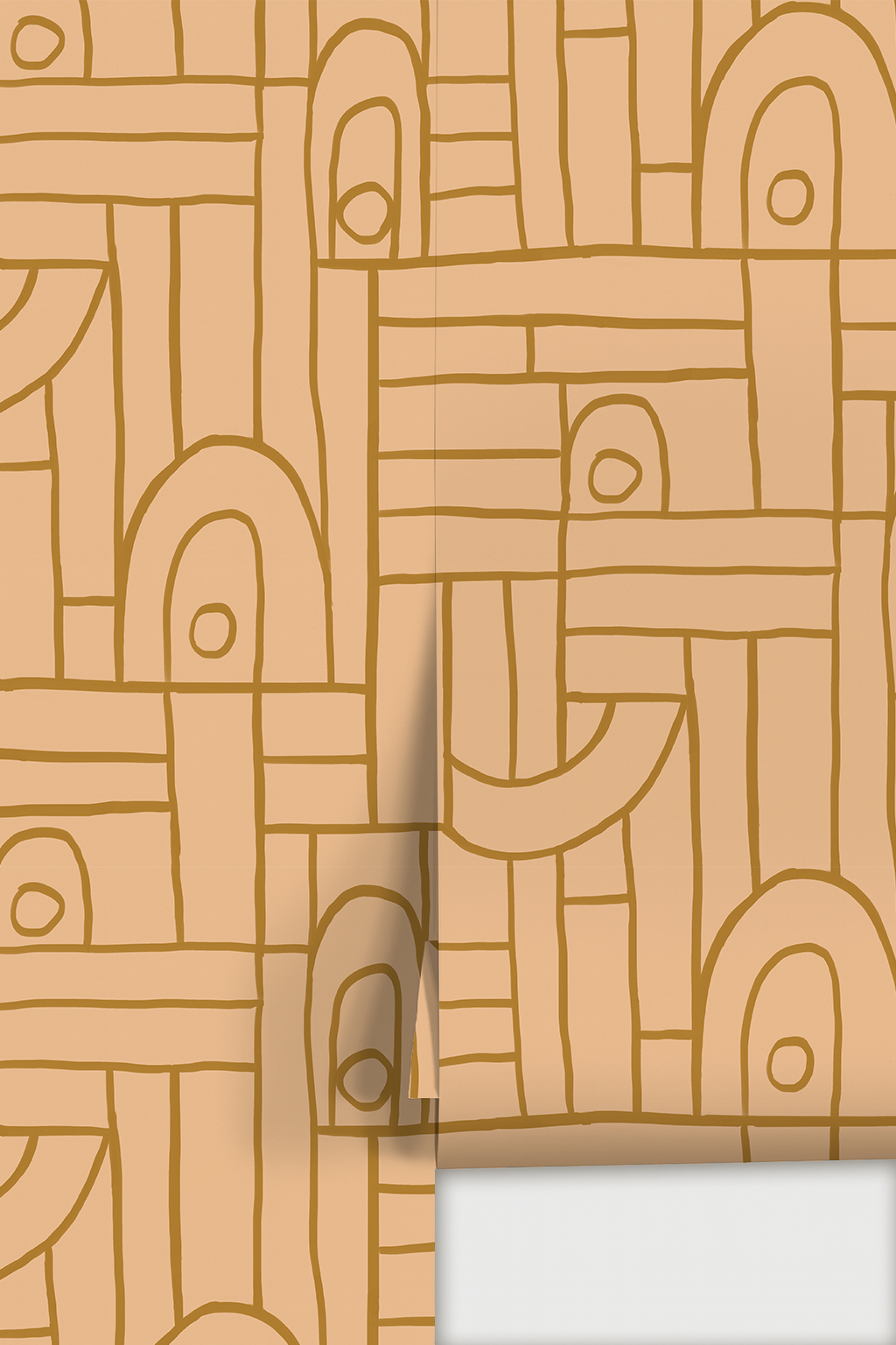 Deco Tile Wallpaper, peach and mustard