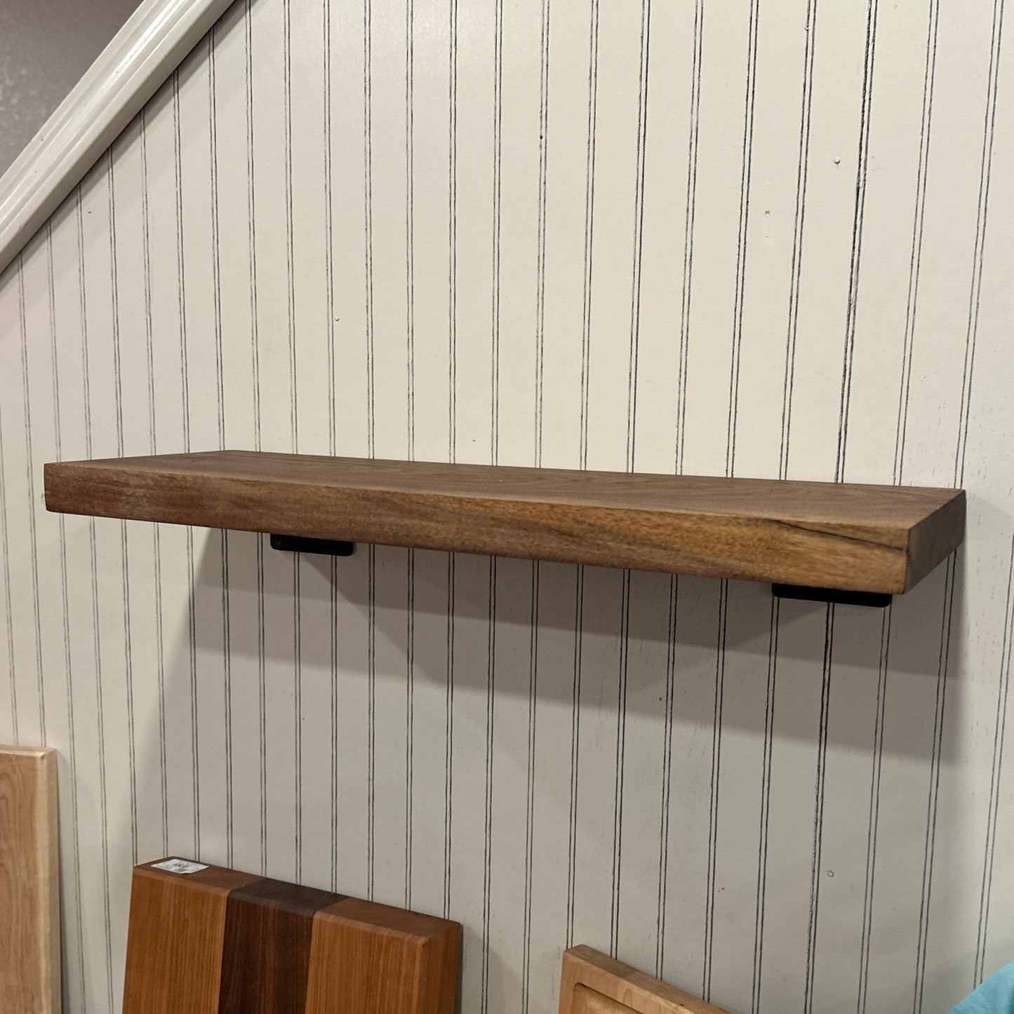Walnut Wood Floating Shelf with Angle Brackets