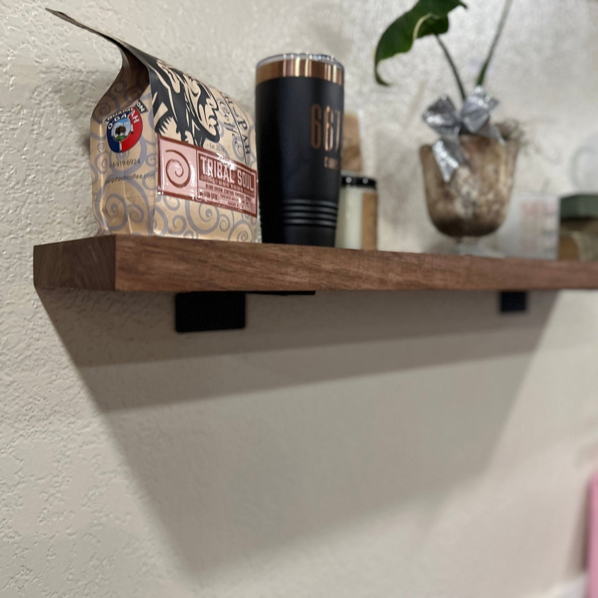 Walnut Wood Floating Shelf with Angle Brackets
