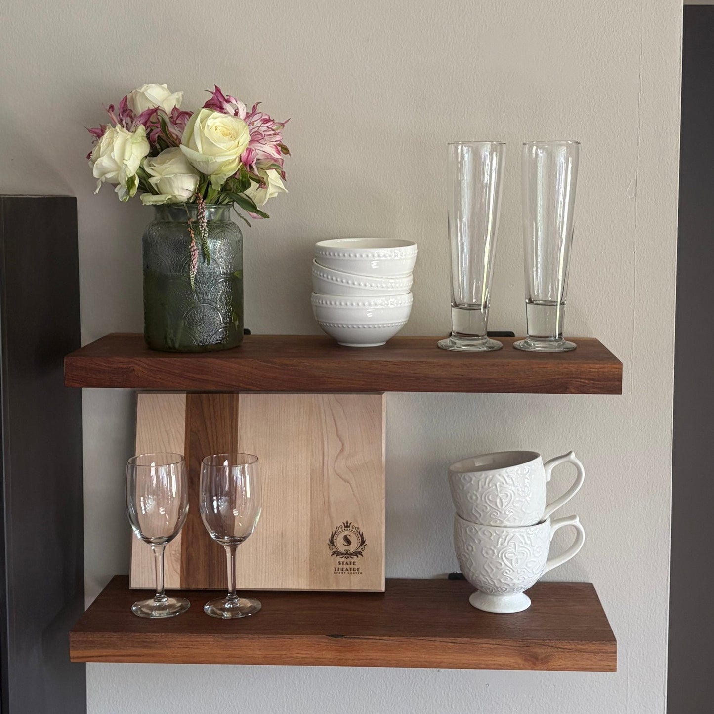 Walnut Wood Floating Shelf with Angle Brackets