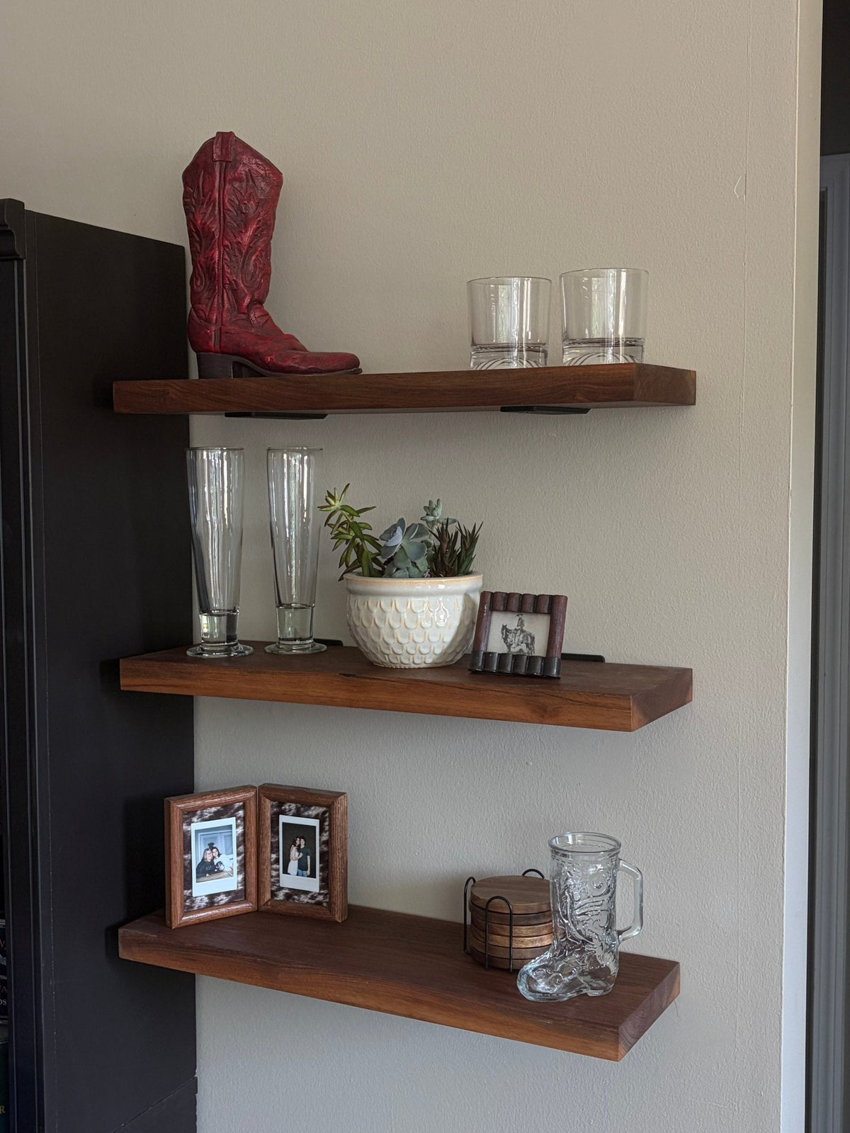 Walnut Wood Floating Shelf with Angle Brackets