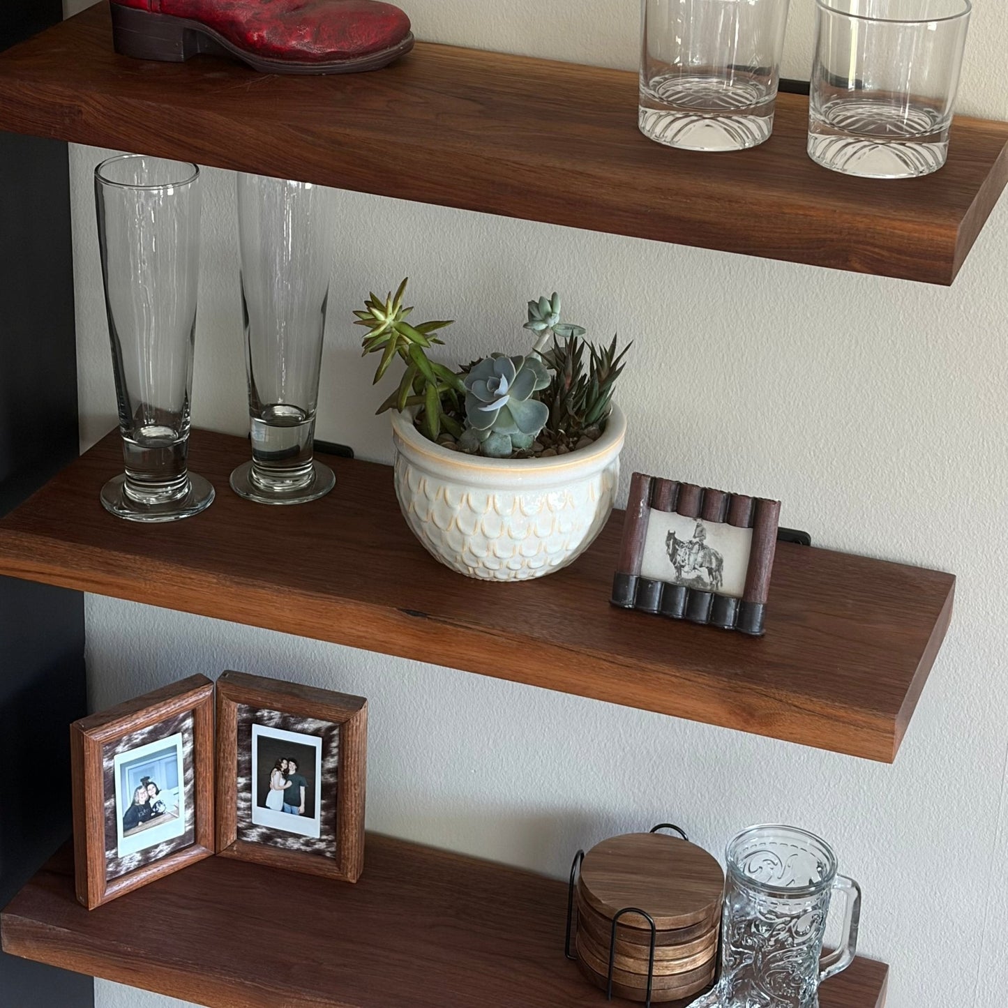 Walnut Wood Floating Shelf with Angle Brackets