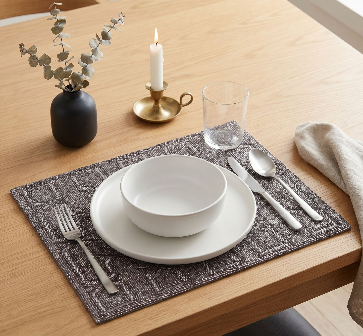 Beaded Charger Plates – Handmade Embroidered Placemats Set | Elegant Dining Decor 15 Inch