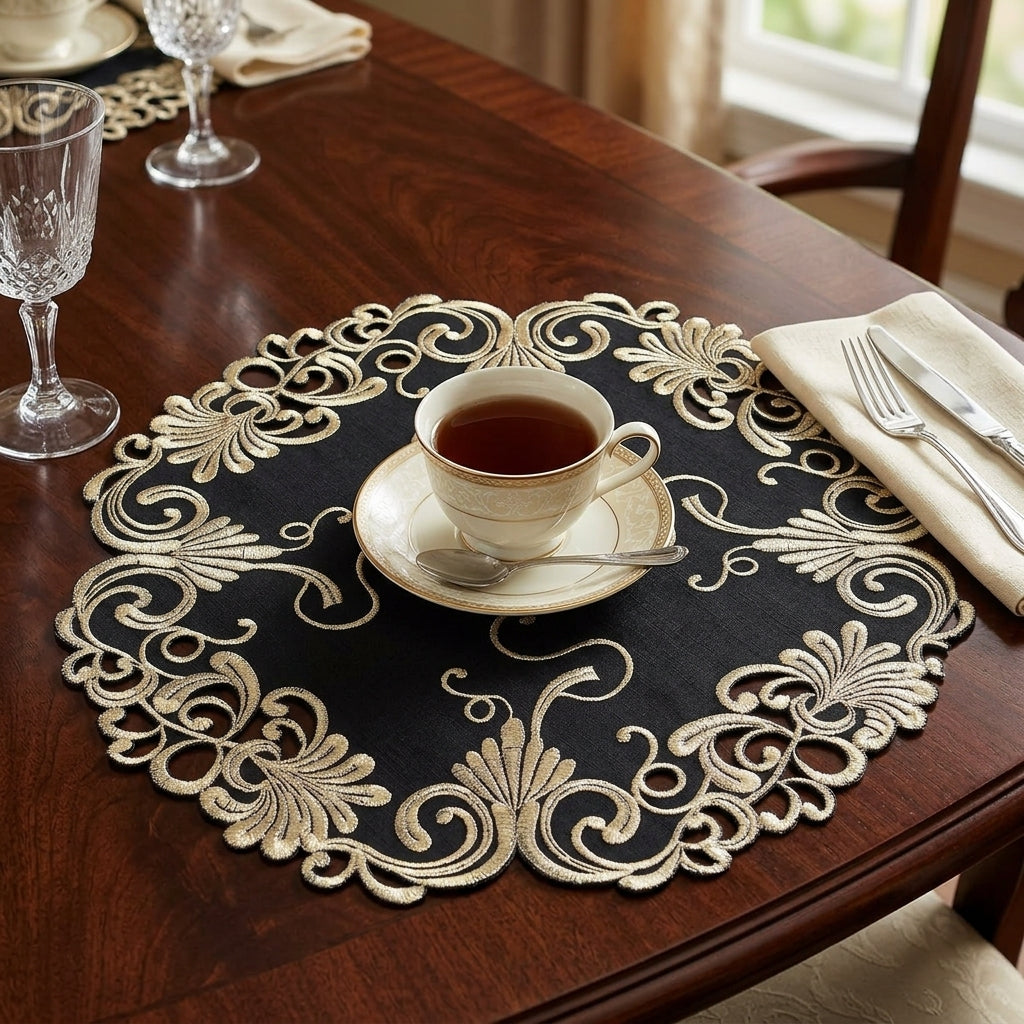 Black Gold Table Doilies – 15 Inch Decorative Doilies | Chantelle Collection