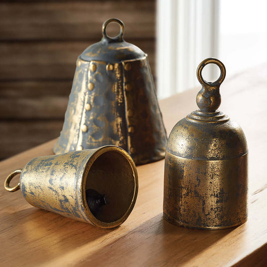 Weathered Metal Bells with Antique Brass Finish (Set of 3)