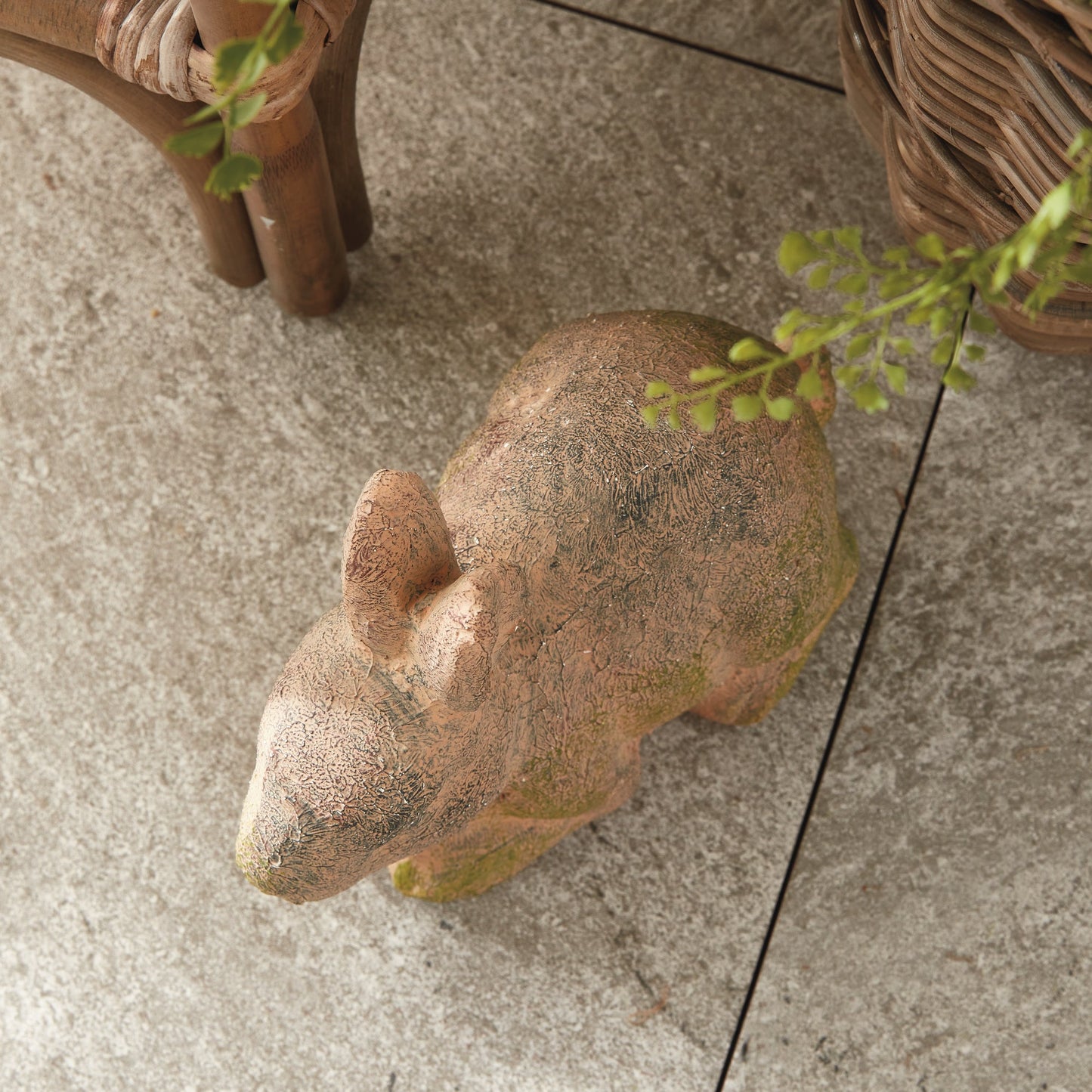 Weathered Moss Terracotta Bunny Garden Statue