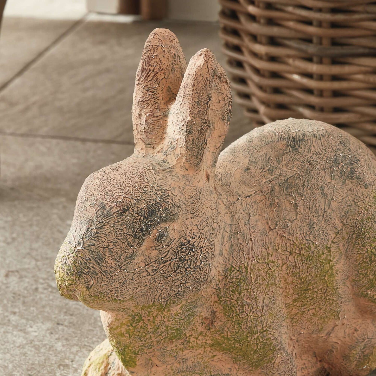 Weathered Moss Terracotta Bunny Garden Statue