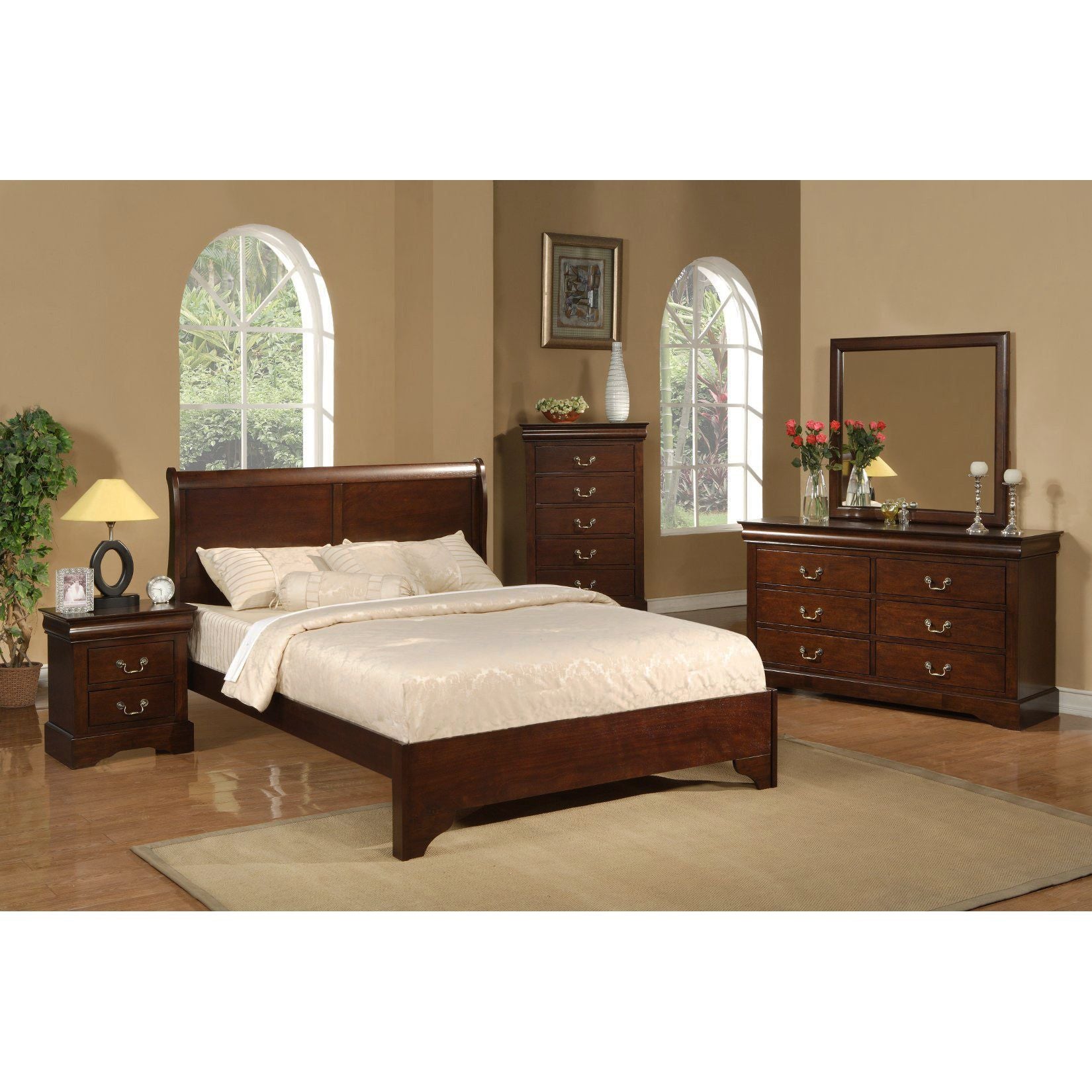 West Haven Dresser in cappuccino finish featured in a stylish bedroom setting with complementary furniture.