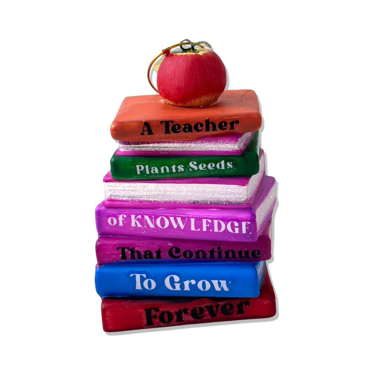 Teacher Appreciation Stacked Books Glass Ornament | 2 Styles