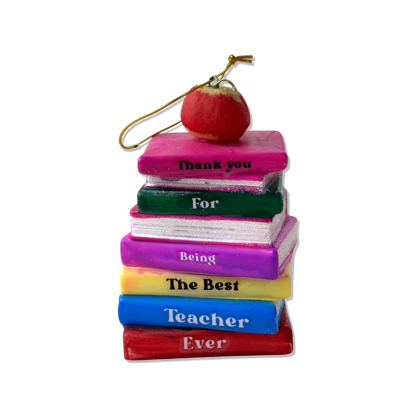 Teacher Appreciation Stacked Books Glass Ornament | 2 Styles